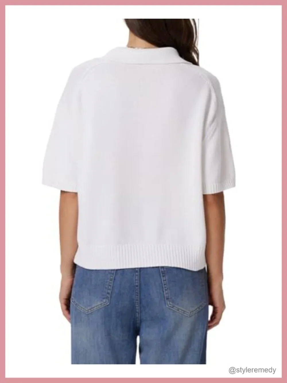 Women's Polo V-Neck Knit Top Short Sleeve Pullover Sweater Cotton Loose Fit